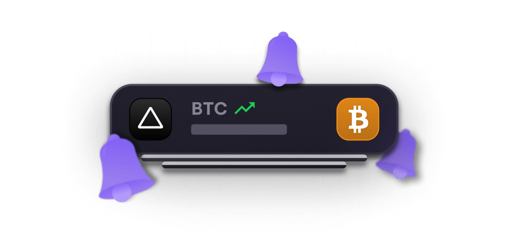 Crypto XRP Investment Investment Tracker notifications visualisation with a Bitcoin ticker and bells